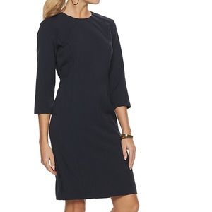 Sharagano | Pintuck navy blue sheath dress